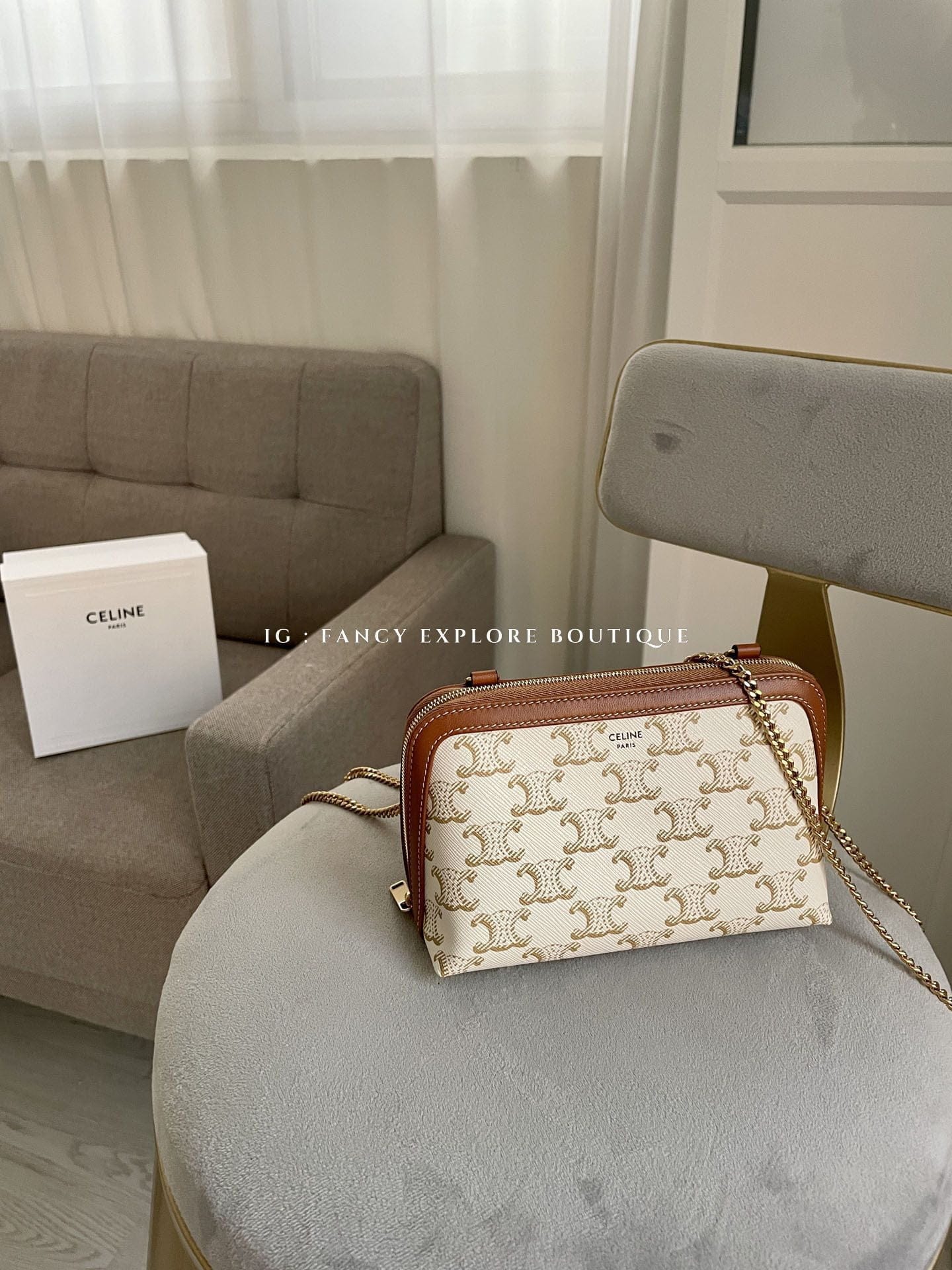 celine white canvas bolsa