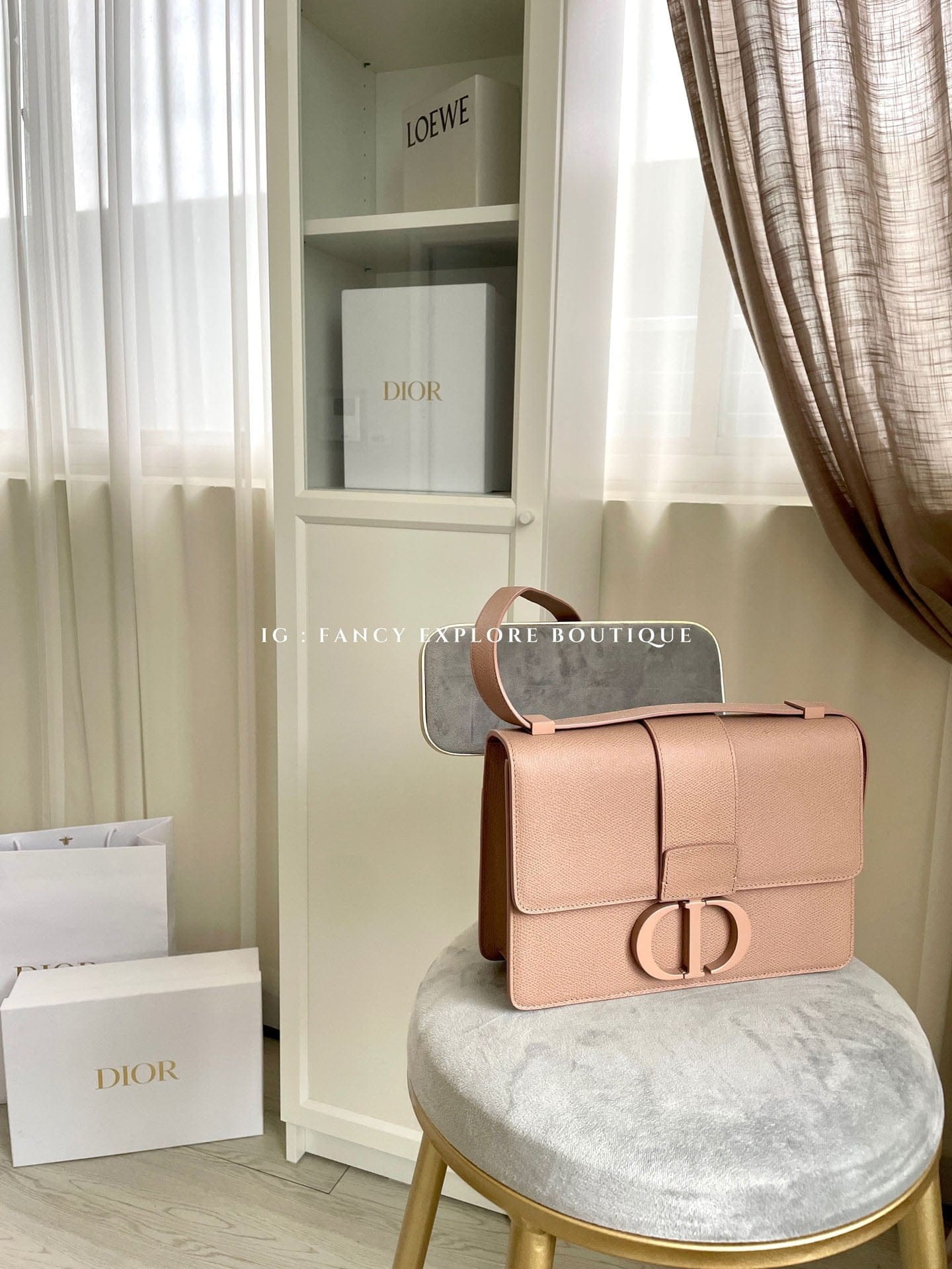 Dior 30 Montaigne 手袋淡紅色超啞光顆粒小牛皮 Fancy Explore Boutique