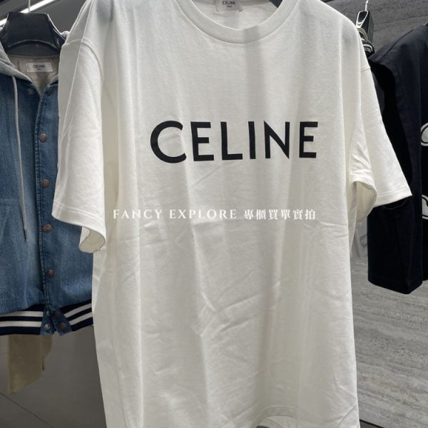 CELINE 棉質平織布 寬鬆T恤 白