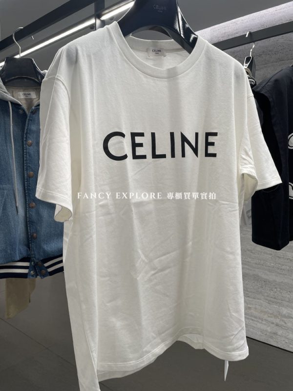 CELINE 棉質平織布 寬鬆T恤 白